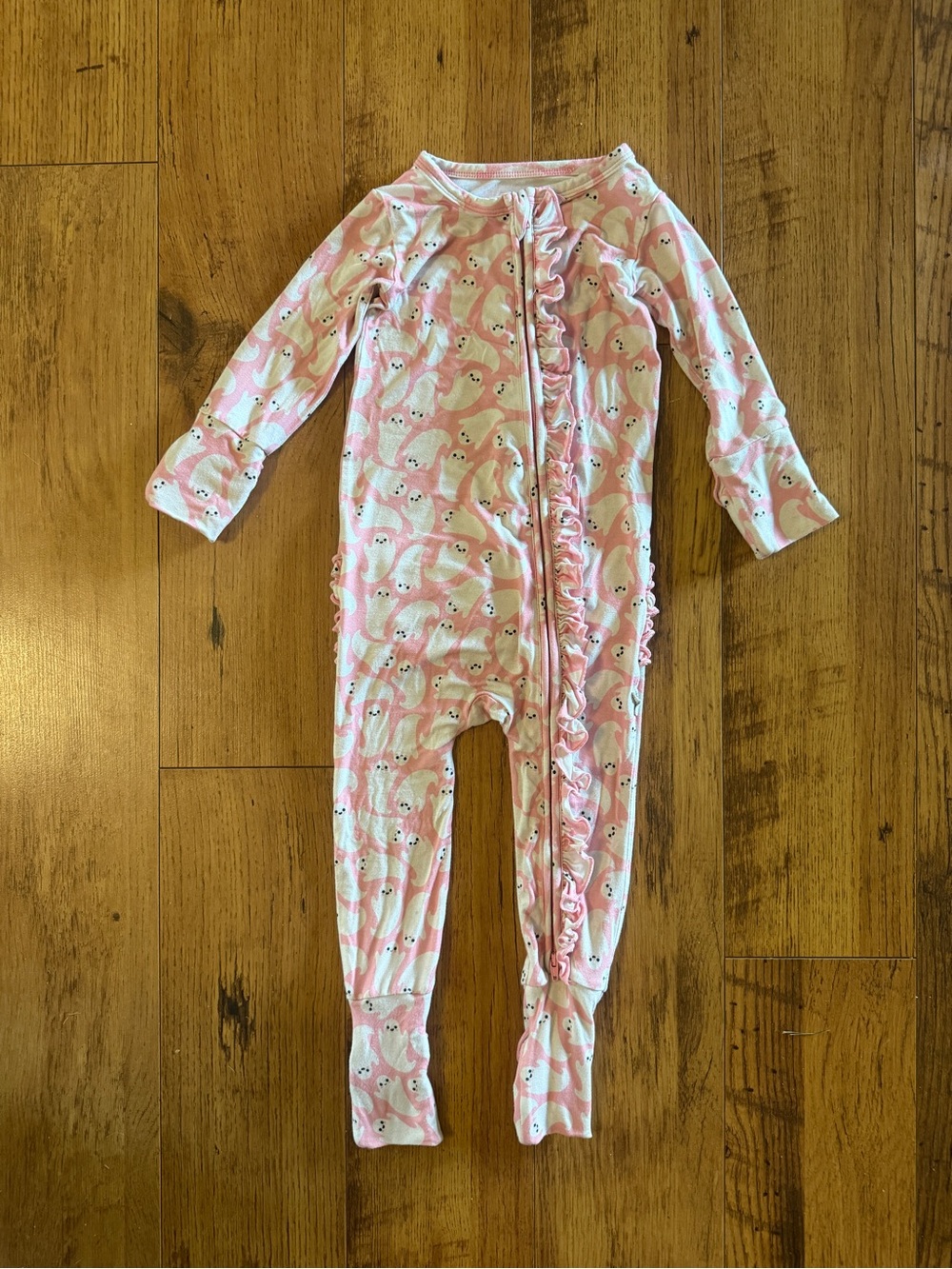 Gigi & Max Pink Ghost Ruffle-Trim One-Piece Footie Sleeper